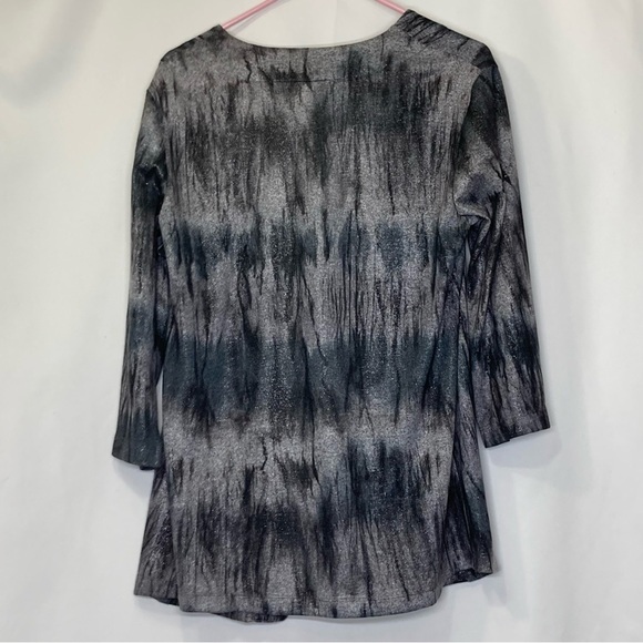 Chicos size 1 (M 8) cardigan open front silver Metallic fabric marbled black EUC - Picture 6 of 6